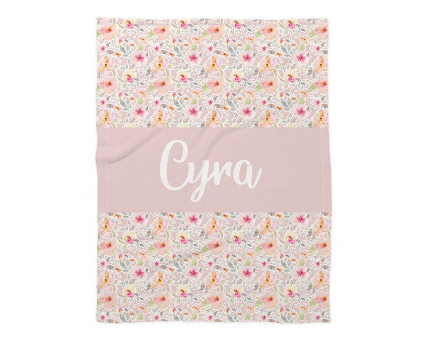 Family Name Minky Blanket - Peachy Pink Floral *2 Layer