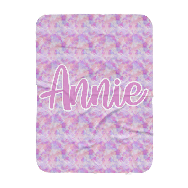 Personalized Name Blanket -  Pink Tie Dye with Large Centered Name - Dotboxed