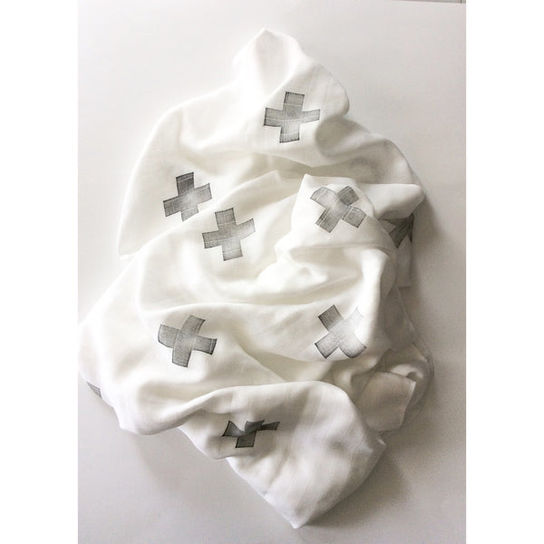 MUSLIN SWADDLE BLANKET - CROSS HAND STAMPED - Dotboxed