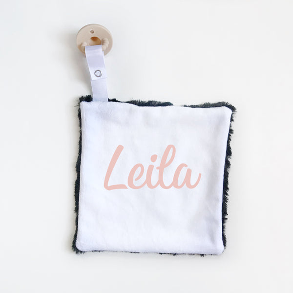 Personalized Name Attached Lovey Blanket - LARGE CENTERED NAME - Dotboxed