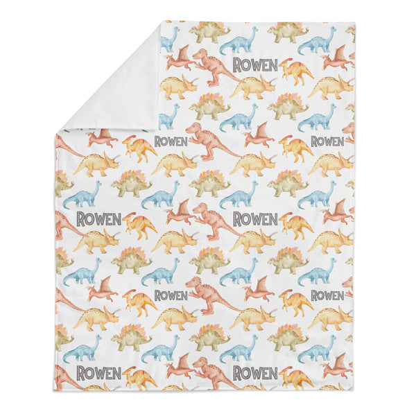 Personalized Name Minky Blanket -  WATERCOLOR DINOSAURS