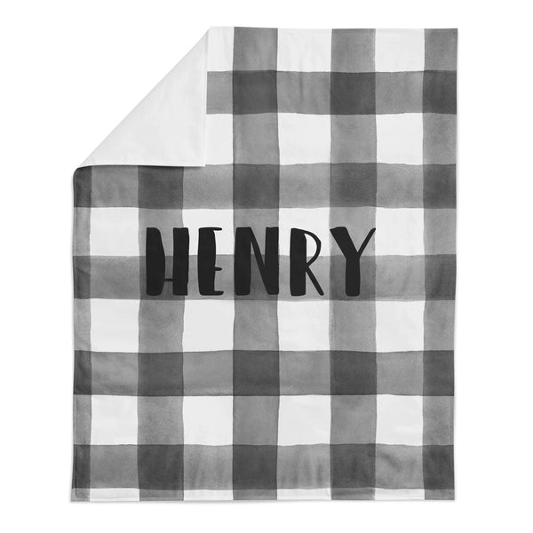 *HOLIDAY LIMITED EDITION* Personalized Name Minky Blanket -  B+W BUFFALO CHECK - Dotboxed