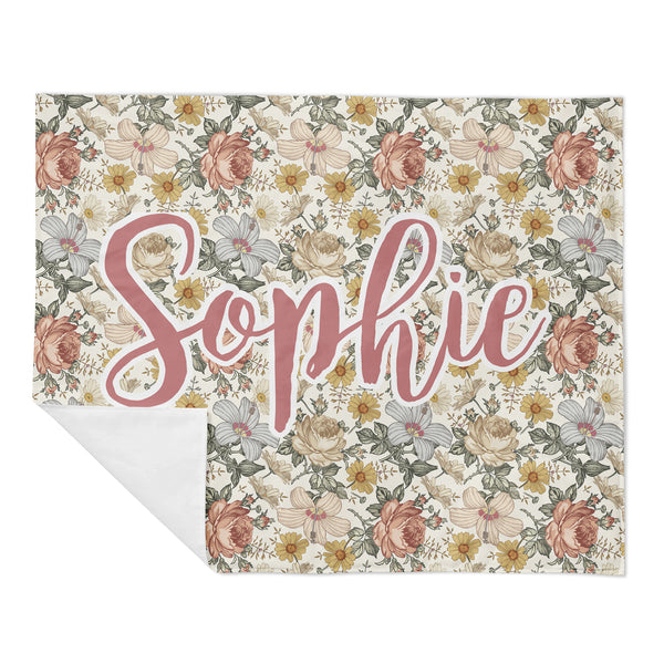 Personalized Name Minky Blanket -  Blue Nursery Floral