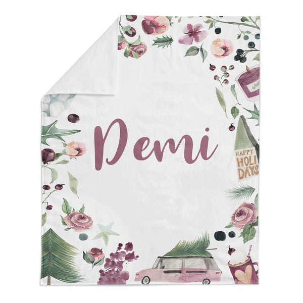 *HOLIDAY LIMITED EDITION* Personalized Name Minky Blanket -  PLUM FLORAL - Dotboxed