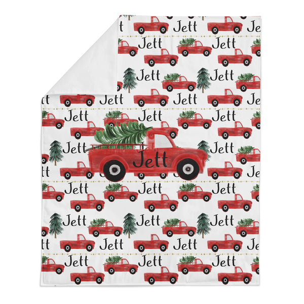 *HOLIDAY LIMITED EDITION* Personalized Name Minky Blanket -  TRUCKS AND TREES - Dotboxed