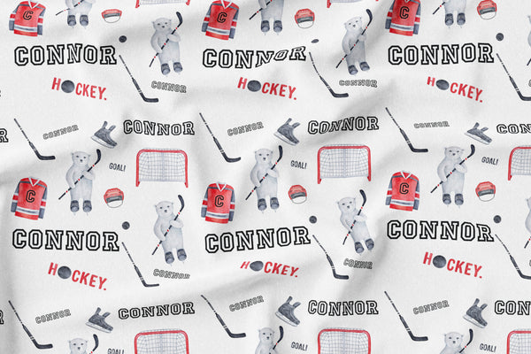 Personalized Name Lovey Blanket -  HOCKEY BEARS RED