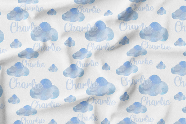 Personalized Name Minky Blanket - BLUE CLOUDS