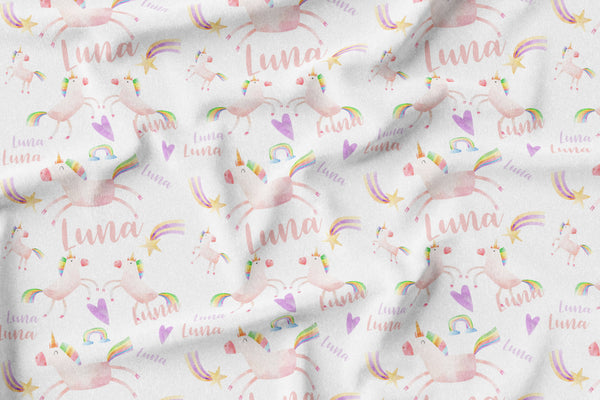Unicorn Watercolor Personalized Name Minky Blanket - Dotboxed