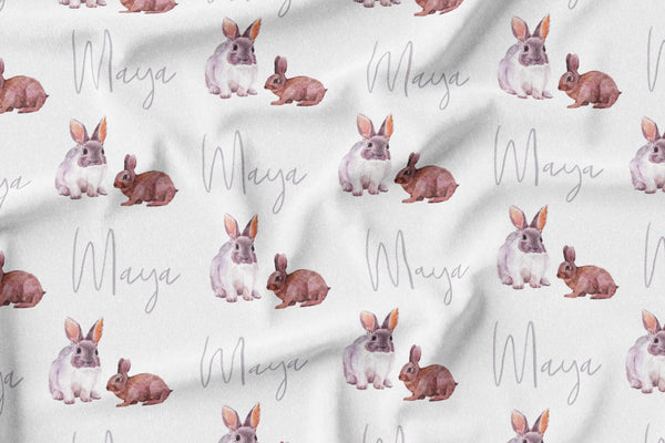 Personalized Name Blanket -  WATERCOLOR RABBIT - Dotboxed