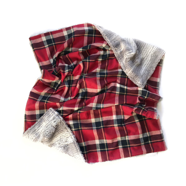 Plaid Blanket RED WHITE AND DEEP BLUE/BLACK SQUARE CHECK - Dotboxed