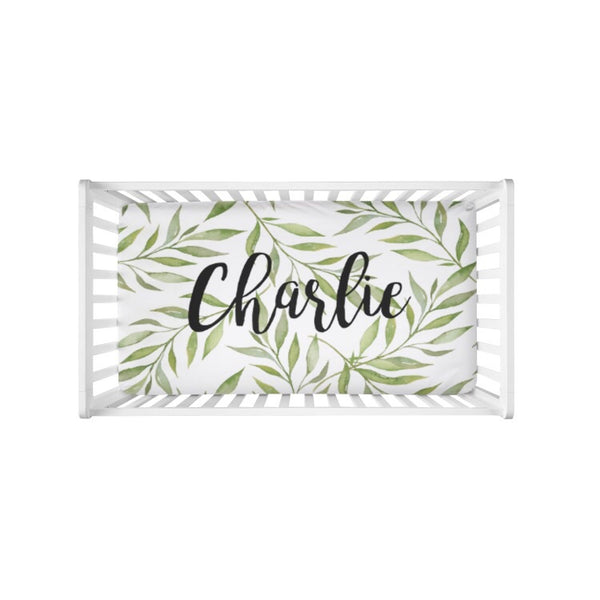 Greenery Large Centered Name - Personalized Name Bedding - Dotboxed