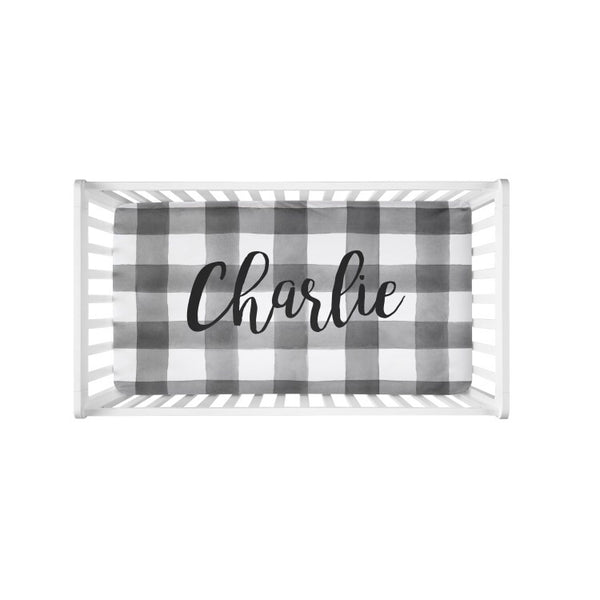 B+W Plaid Large Centered Name - Personalized Name Bedding - Dotboxed