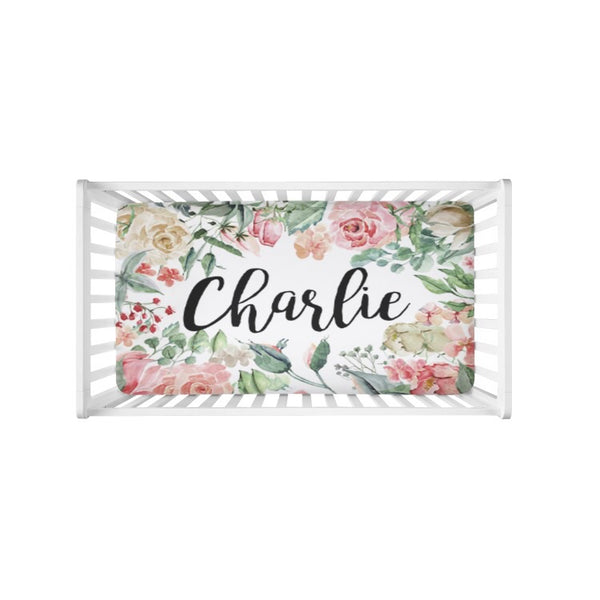 Vibrant Floral Wreath Large Centered Name - Personalized Name Bedding - Dotboxed