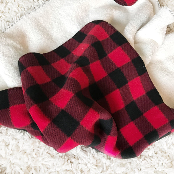 FLEECE AND CHENILLE BLANKET - RED BUFFALO CHECK - Dotboxed