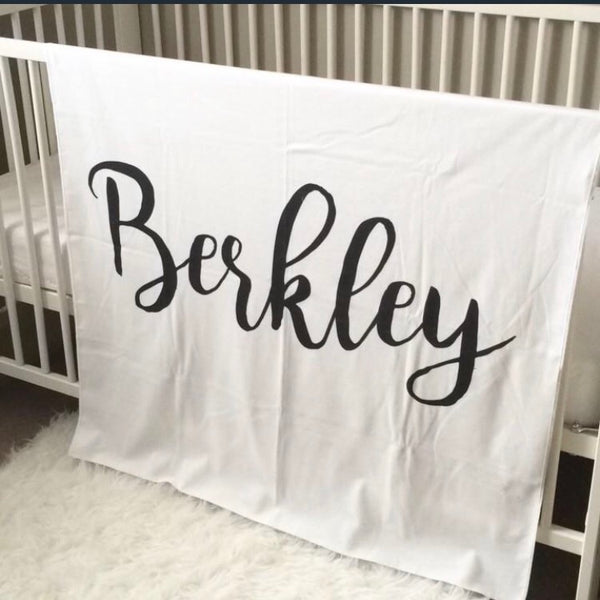 PERSONALIZED NAME BLANKET - LARGE CENTRED NAME IN SWADDLE SIZE - Dotboxed
