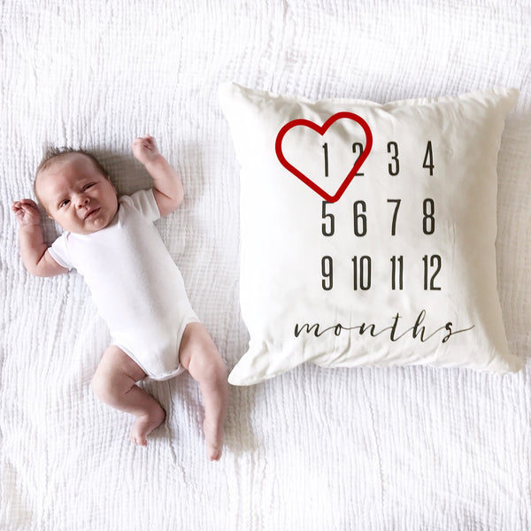 SLIGHTLY IMPERFECT - MILESTONE PILLOW ONE OF A KIND - MONTHS - Dotboxed
