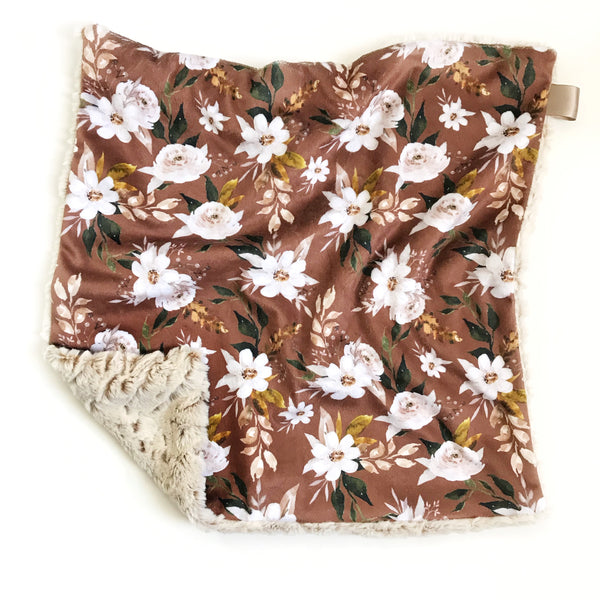 Lovey Blanket - Caramel and Olive Floral on Coffee