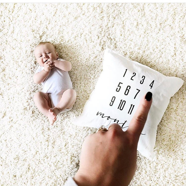SLIGHTLY IMPERFECT - MILESTONE PILLOW ONE OF A KIND - MONTHS - Dotboxed