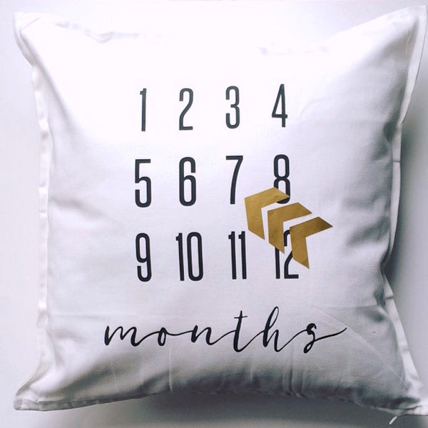 SLIGHTLY IMPERFECT - MILESTONE PILLOW ONE OF A KIND - MONTHS - Dotboxed