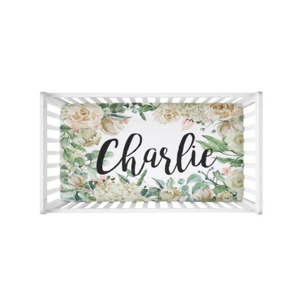Floral Wreath Large Centered Name - Personalized Name Bedding - Dotboxed